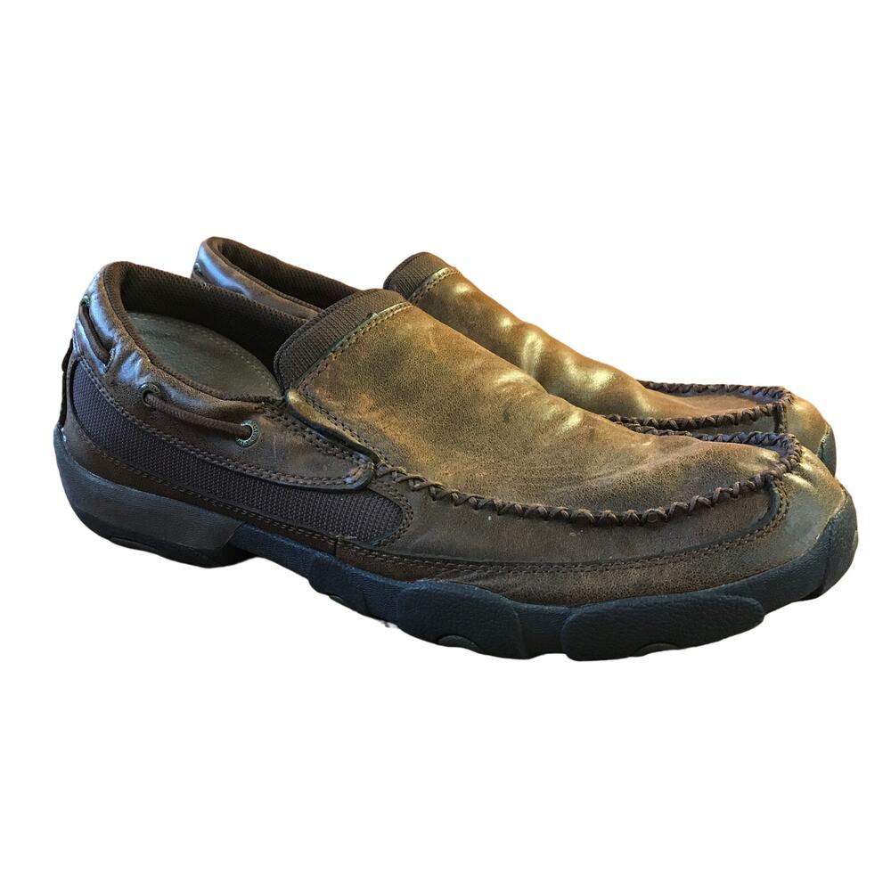 Twisted X Mens Slip on Driving Moc Loafer Bomber Brown Mens Size 12 M Leather